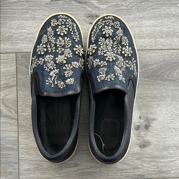 Dior Blue/Black Denim and Leather Happy Crystals Slip On Sneakers 36 1/2 - Picture 2 of 12